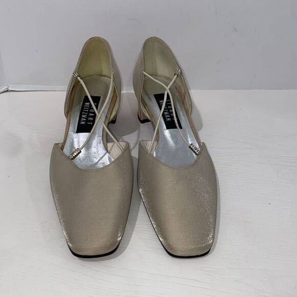 Stuart Weitzman Tubex Oyster Sparkle Lame Rhinestone Trim Shoes Size 8 - Picture 5 of 15